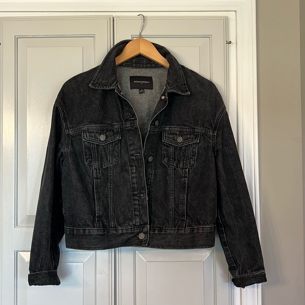 Banana Republic Crop Black Denim Jacket Sz Small